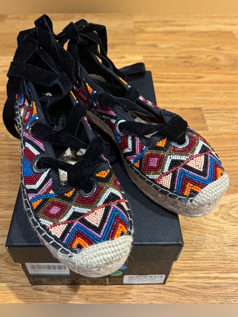 Ash Xenos Multicolor Beaded Espadrilles Platform Velvet Lace-Up EU 37 US